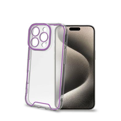 Celly Transparente Schutzhülle mit violetten Neonrändern – Kompatibel mit iPhone 16 Pro