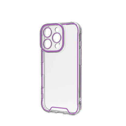 Celly Transparente Schutzhülle mit violetten Neonrändern – Kompatibel mit iPhone 16 Pro