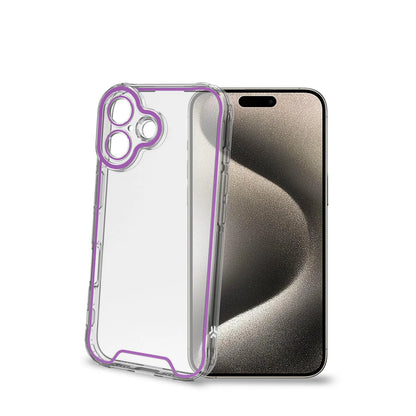 Celly GLOW Schutzhülle für iPhone 16 – Transparent mit violettem Akzent
