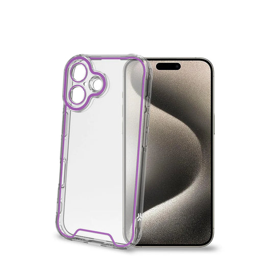 Celly GLOW Schutzhülle für iPhone 16 – Transparent mit violettem Akzent
