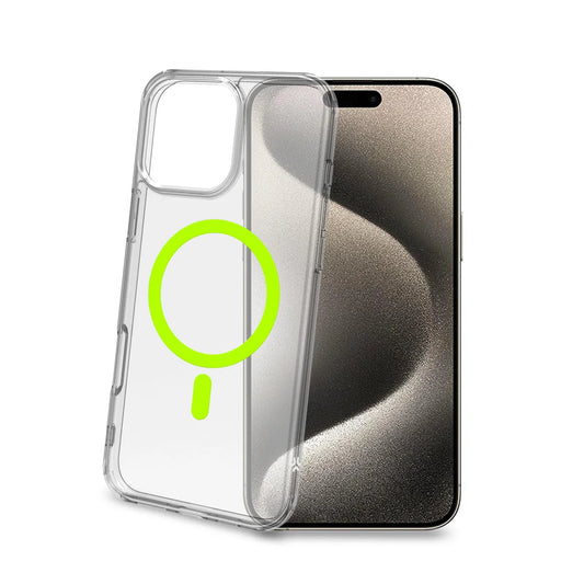 Celly GelSkin MagSafe Case – Transparent Neon-Gelb für iPhone 16 Pro Max