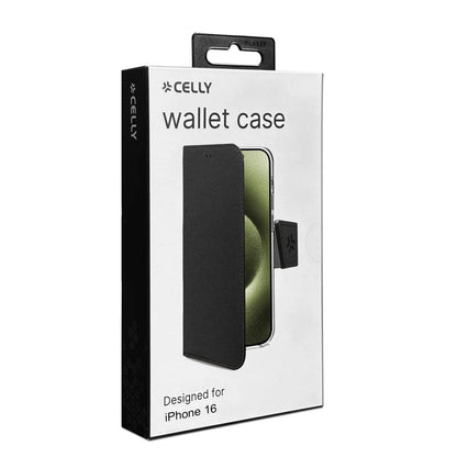 Celly Wally Wallet Case für iPhone 16 – Schwarz