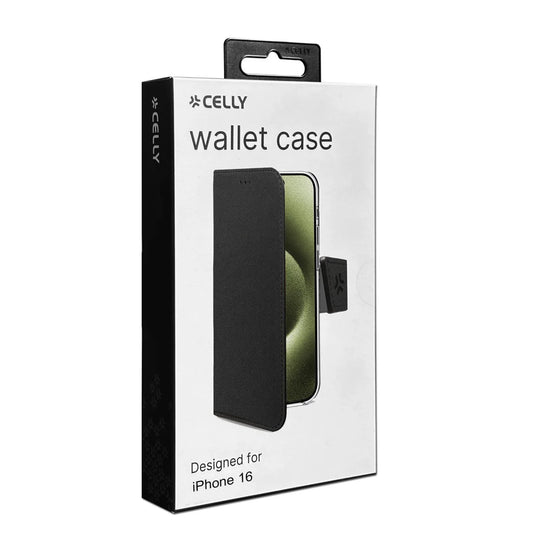 Celly Wally Wallet Case für iPhone 16 – Schwarz