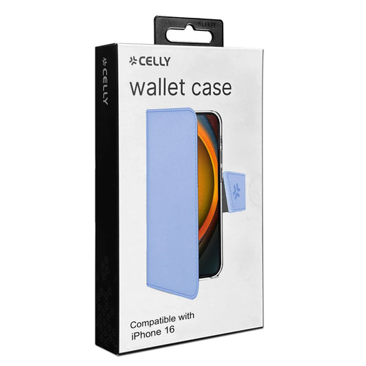 Celly Wally Wallet Case für iPhone 16 – Hellblau