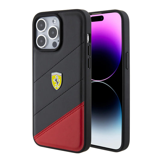 Ferrari Hardcase Shield Leather für iPhone 15 Pro Max – Schwarz/Rot