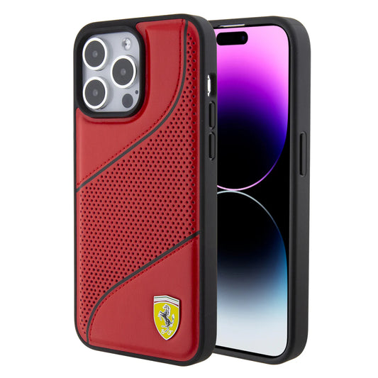 Ferrari Perforated Leather Hardcase für iPhone 15 Pro Max – Rot