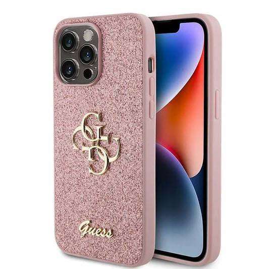 Guess Glitter 4G Hülle für iPhone 15 Pro Max – Roségold Pink