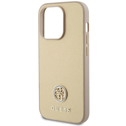 Guess 4G Logo Hülle für iPhone 15 Pro Max – Gold mit Strass-Emblem