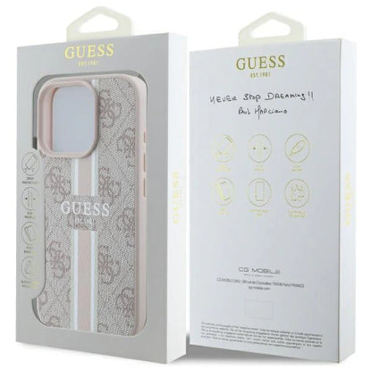GUESS Handyhülle für iPhone 16 Pro Max – Beige mit Logo-Muster & Streifen-Design