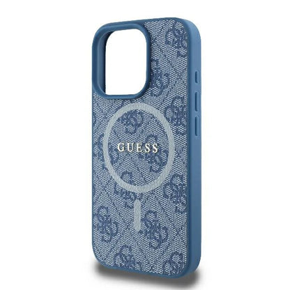 GUESS Handyhülle für iPhone 16 Pro Max – Blau in Jeansoptik mit 4G-Logo & MagSafe