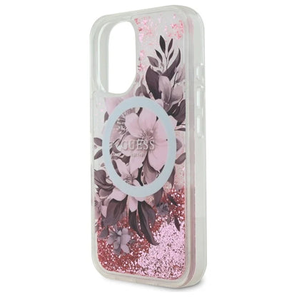 GUESS Schutzhülle mit Glitzer & Blumen – MagSafe Case für iPhone 16
