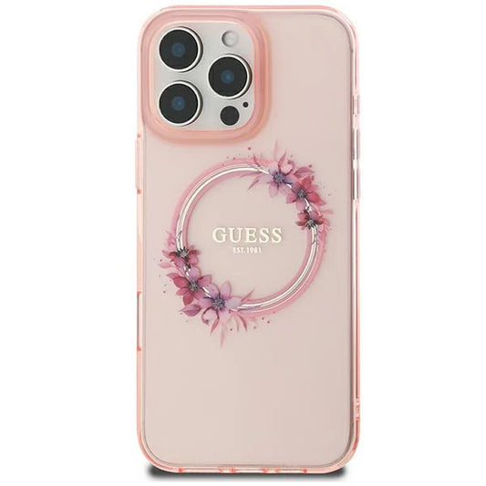 Guess Blüten Hülle mit MagSafe für iPhone 16 – Transparent Rosé | LimTel Accessoires
