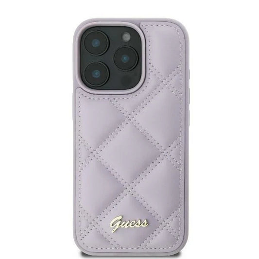 Guess Quilted Hülle für iPhone 16 – Lila Stepp-Design mit Gold-Logo | LimTel Accessoires