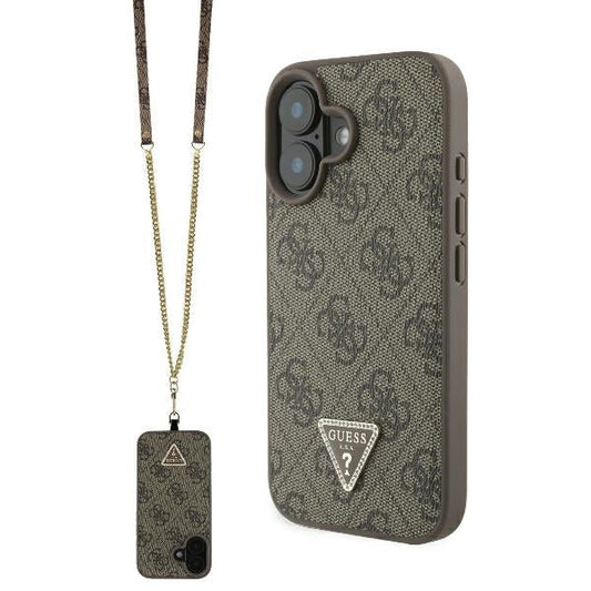 GUESS 4G Crossbody Hülle mit Kette – für iPhone 16 (Braun)