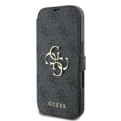 GUESS Book Case für iPhone 16 Pro Max – Schwarz mit Magnetverschluss & Logo-Applikation
