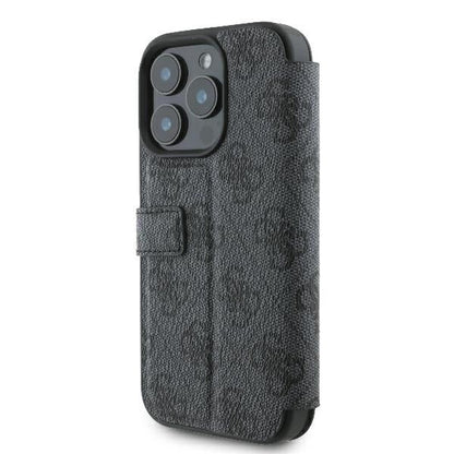GUESS Book Case für iPhone 16 Pro Max – Schwarz mit Magnetverschluss & Logo-Applikation