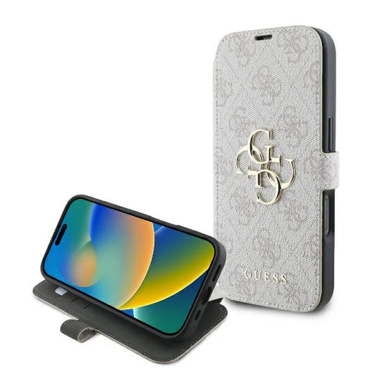 GUESS Book Case für iPhone 16 Pro Max – Rosa mit Magnetverschluss & Metall-Logo