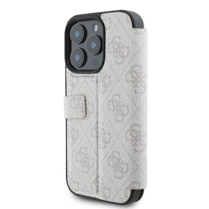 GUESS Book Case für iPhone 16 Pro Max – Rosa mit Magnetverschluss & Metall-Logo