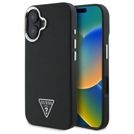 GUESS Triangle Logo Hülle – Elegantes Case für iPhone 16 (Schwarz)