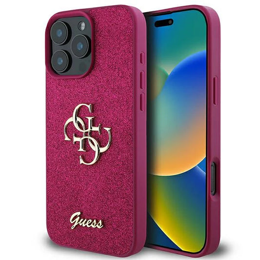 GUESS Handyhülle für iPhone 16 Pro Max – Lila mit strukturiertem Finish & Metall-Logo