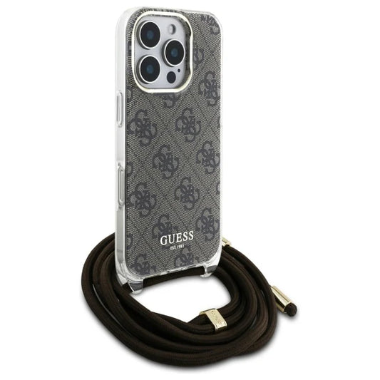 GUESS Crossbody Handyhülle für iPhone 16 Pro Max – Schwarz/Grau mit Logo-Print & Trageband