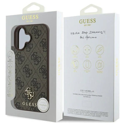 GUESS 4G Jacquard Schutzhülle – iPhone 16 Case mit Logo-Muster & Gold-Emblem