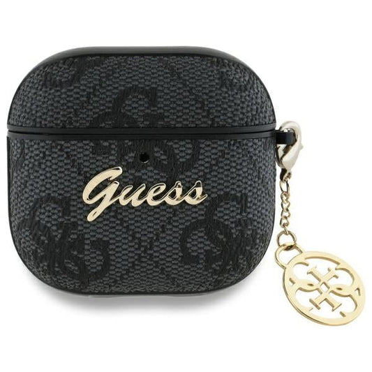 GUESS AirPods 4 Hülle – Schwarz & Gold | Luxuriöses Case mit Anhänger