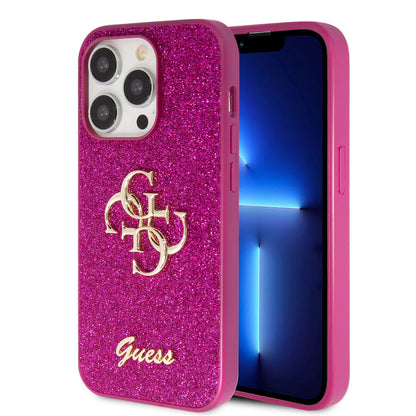 Guess Glitter 4G Logo Hülle für iPhone 15 Pro Max – Pink