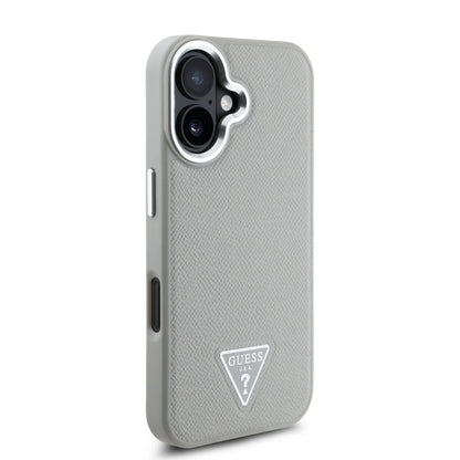 GUESS Triangle Logo Hülle – Elegantes Case für iPhone 16 (Hellgrau)