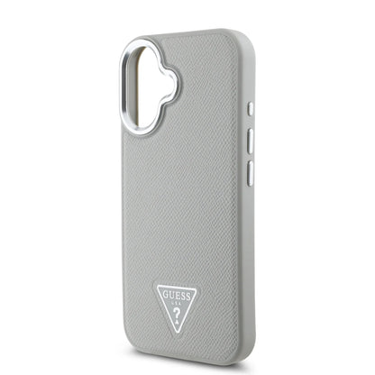 GUESS Triangle Logo Hülle – Elegantes Case für iPhone 16 (Hellgrau)