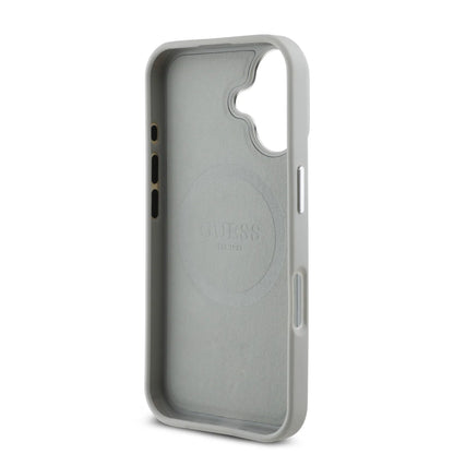 GUESS Triangle Logo Hülle – Elegantes Case für iPhone 16 (Hellgrau)