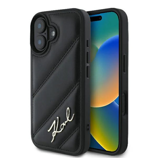 Karl Lagerfeld Hülle für iPhone 16 – Schwarz mit 3D "Karl"-Logo