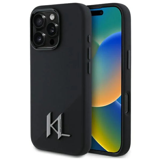 Karl Lagerfeld Silikonhülle Logo Tone Schwarz für iPhone 16 Pro Max