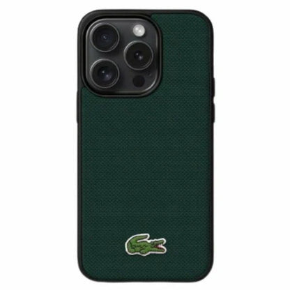 Lacoste iPhone 16 Hülle – Schwarze MagSafe Schutzhülle mit 3D-Krokodil-Logo