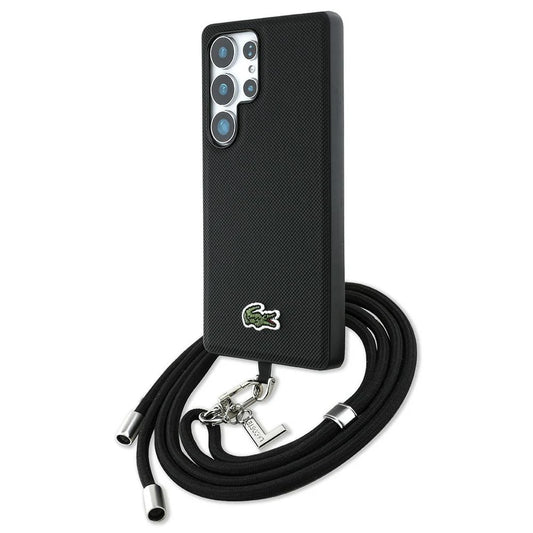 Lacoste Crossbody Case für Samsung Galaxy S25 Ultra – Schwarz | Hardcase mit Umhängeband