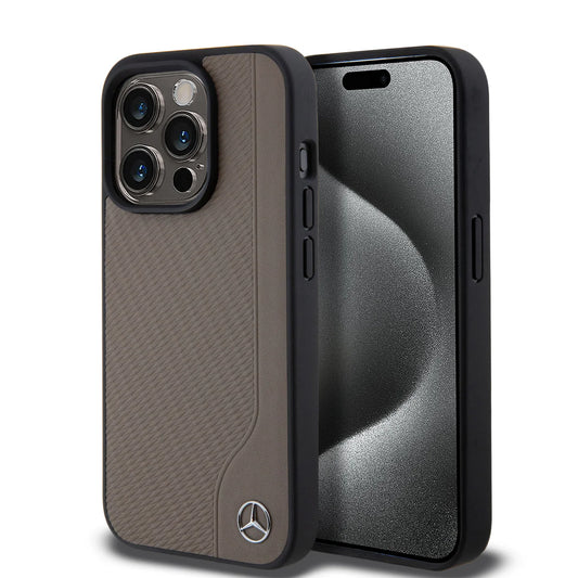 Mercedes-Benz Hardcase Hülle für iPhone 15 Pro Max – Braun, Logo Emblem