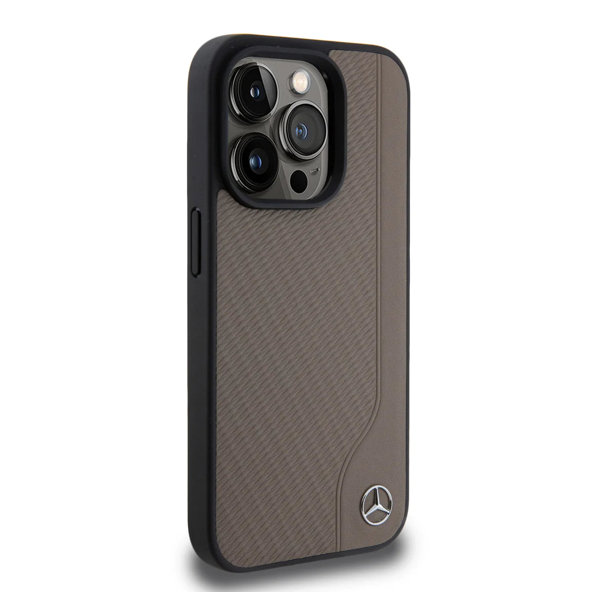 Mercedes-Benz Hardcase Hülle für iPhone 15 Pro Max – Braun, Logo Emblem