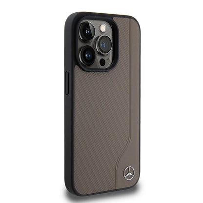 Mercedes-Benz Hardcase Hülle für iPhone 15 Pro Max – Braun, Logo Emblem