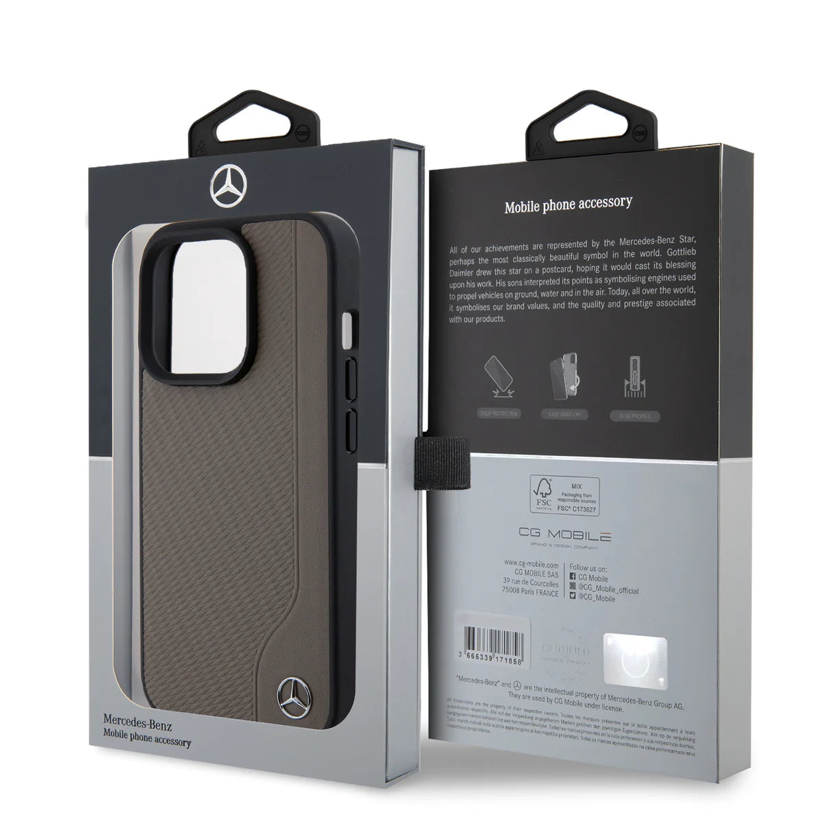 Mercedes-Benz Hardcase Hülle für iPhone 15 Pro Max – Braun, Logo Emblem