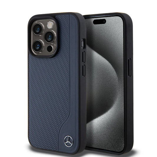 Mercedes-Benz Hardcase Hülle Carbon Design für iPhone 15 Pro Max – Blau