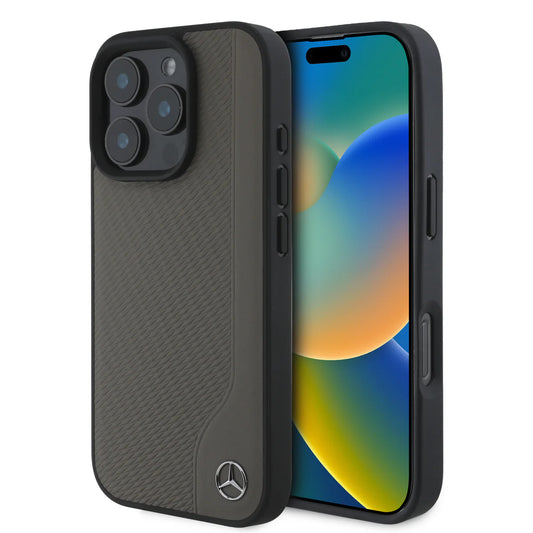 Mercedes-Benz Backcover für iPhone 16 Pro Max – Schwarz-Grau mit 3D-Metalllogo