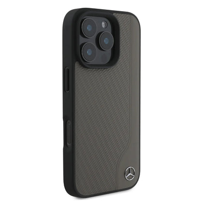 Mercedes-Benz Backcover für iPhone 16 Pro Max – Schwarz-Grau mit 3D-Metalllogo