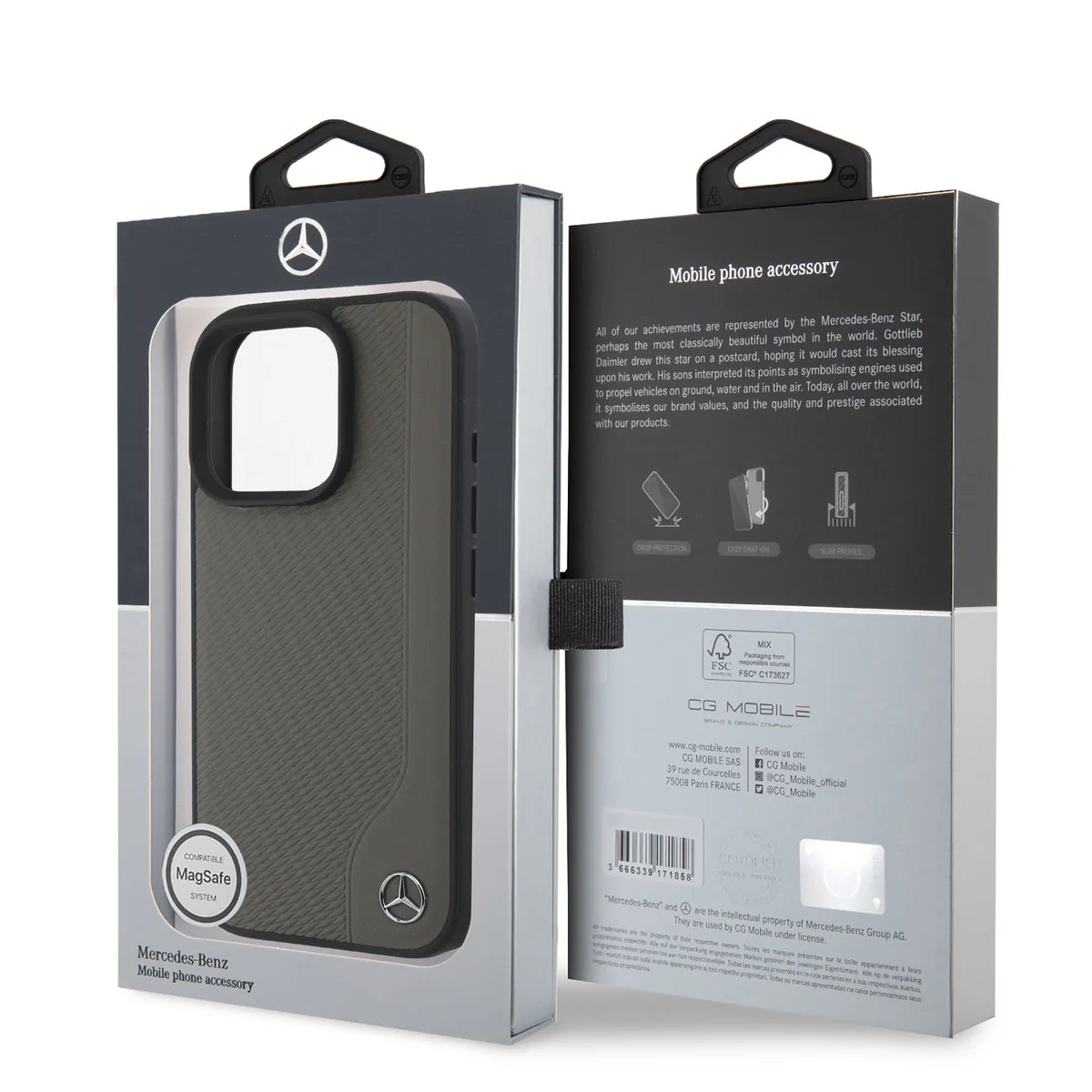 Mercedes-Benz Backcover für iPhone 16 Pro Max – Schwarz-Grau mit 3D-Metalllogo