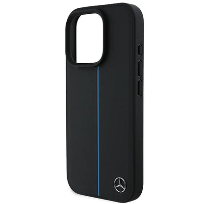 Mercedes-Benz MagSafe Hülle für iPhone 16 Pro – Schwarz mit blauem Zierstreifen