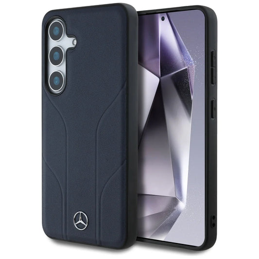 Mercedes-Benz Leather Look Case für Samsung Galaxy S25 – Navy Blau