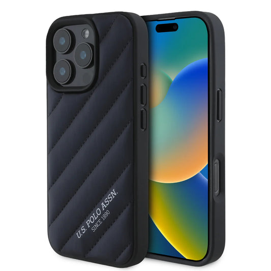 U.S. Polo Assn. iPhone 16 Pro Hülle – Gepolstertes Design in Navy Blau