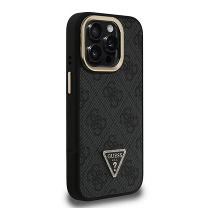 Guess 4G Strass Logo Hülle mit Stand & Kamera-Rahmen für iPhone 15 Pro Max – Schwarz