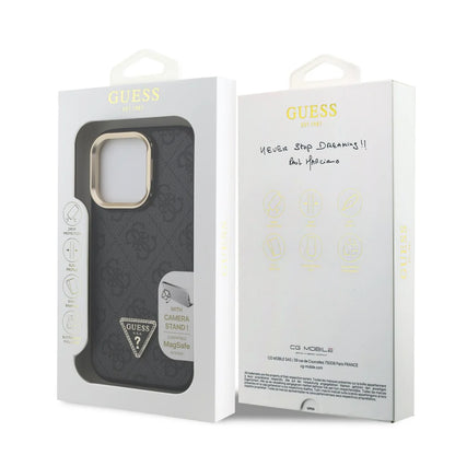 Guess 4G Strass Logo Hülle mit Stand & Kamera-Rahmen für iPhone 15 Pro Max – Schwarz