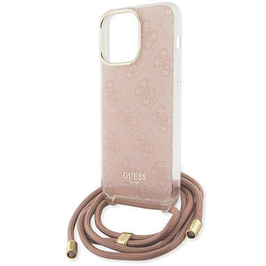 Guess Crossbody Hülle für iPhone 15 Pro Max – 4G Print, Rosa mit Umhängekordel