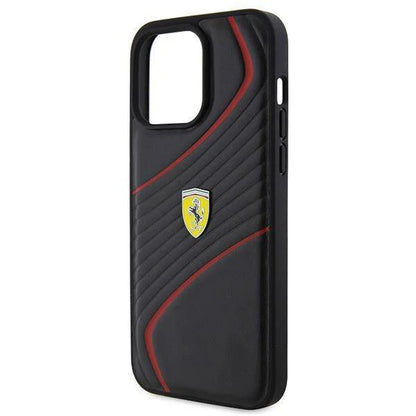 Ferrari Hardcase Twist Metal Logo für iPhone 15 Pro Max – Schwarz/Rot